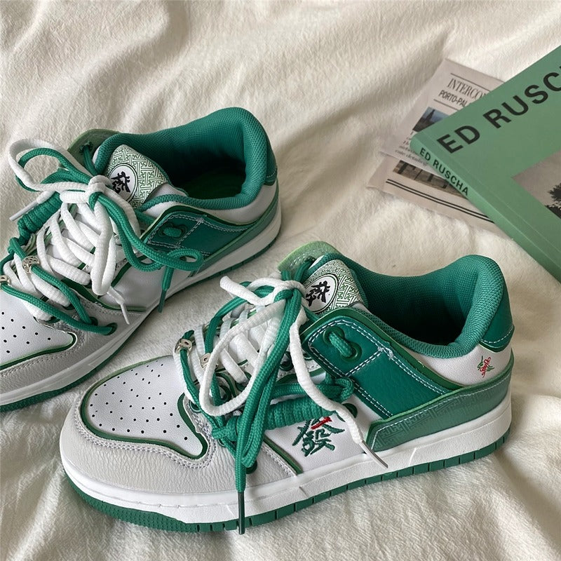 Hieroglyph Embroidery Green Aesthetic Sneakers