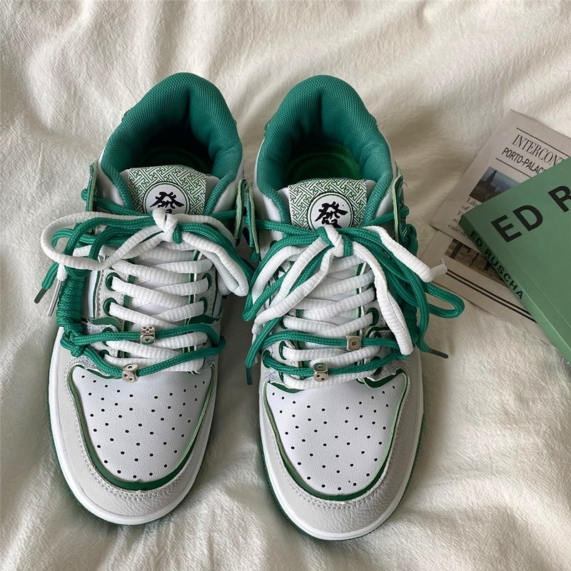 Hieroglyph Embroidery Green Aesthetic Sneakers