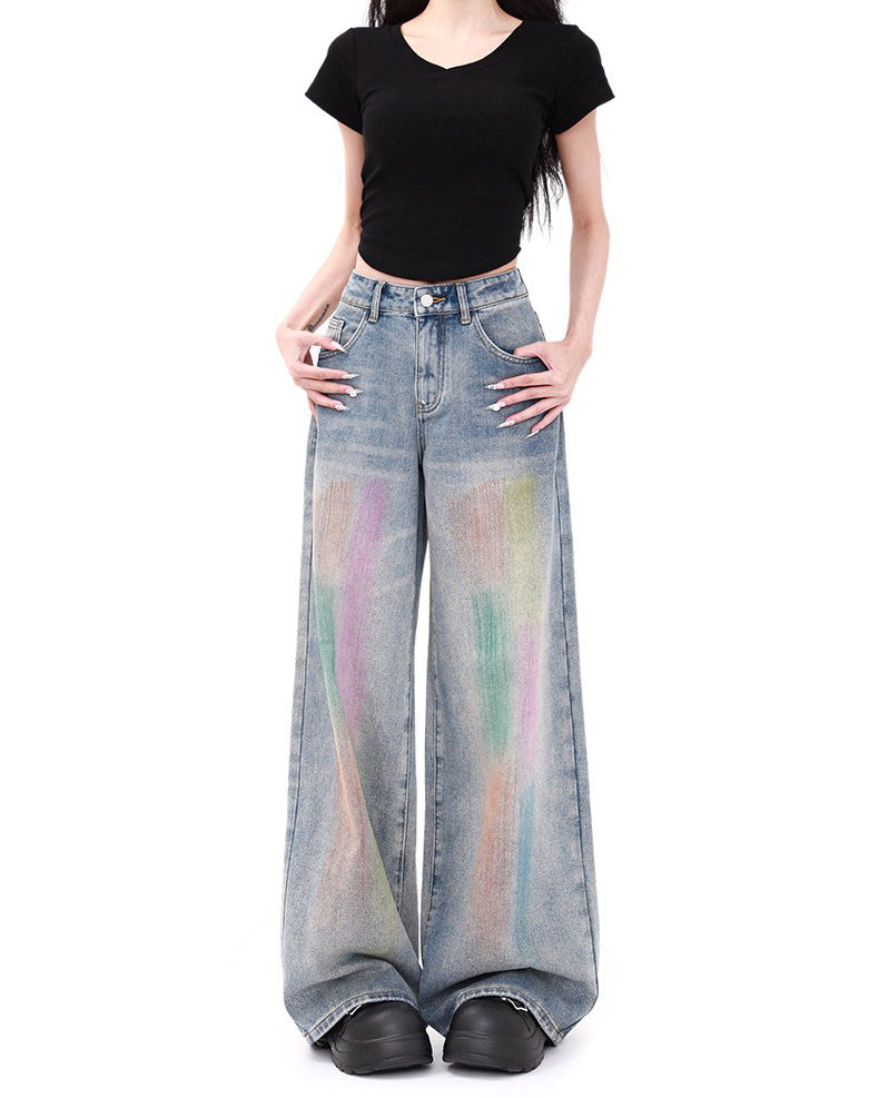 Vintage Style Brush Strokes Jeans - Aesthetic Jeans - Boogzel Clothing