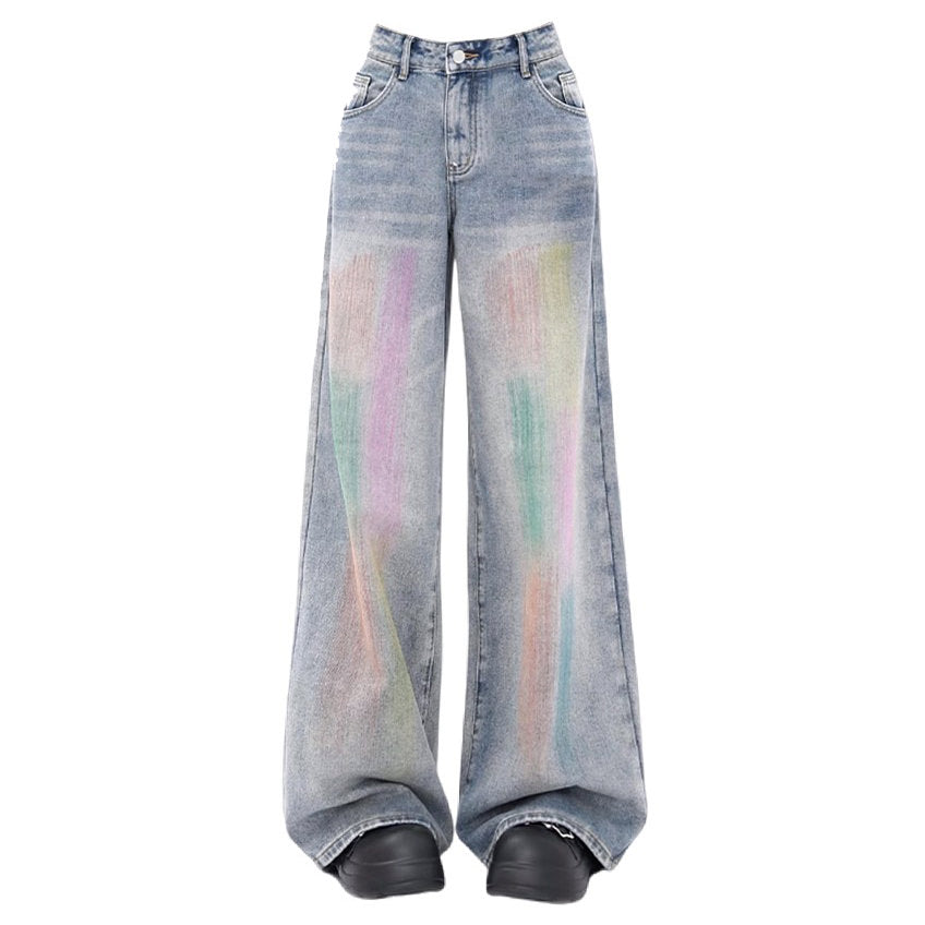 Vintage Style Brush Strokes Jeans - Aesthetic Jeans - Boogzel Clothing