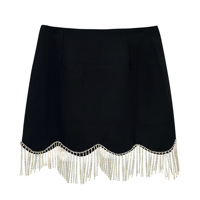 Midnight Rhinestone Fringe Skirt