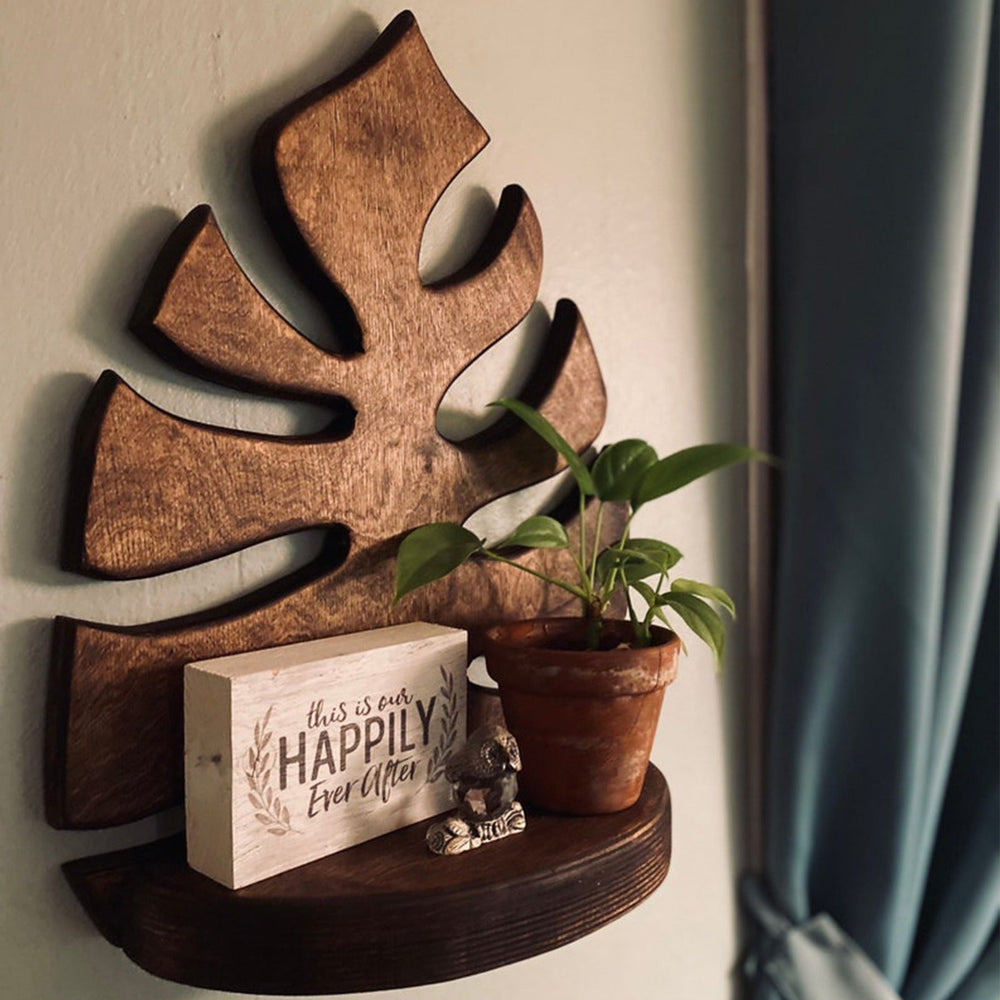 plantmom aethetic Monstera Leaf Wooden Shelf boogzel apparel