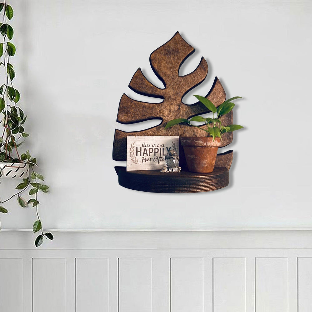 plantmom aethetic Monstera Leaf Wooden Shelf boogzel apparel