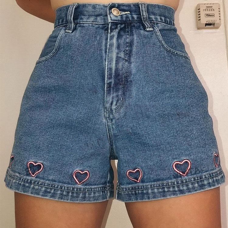 No Excuses Embroidery Denim Shorts boogzel apparel