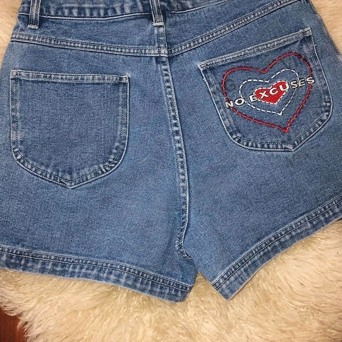No Excuses Embroidery Denim Shorts boogzel apparel