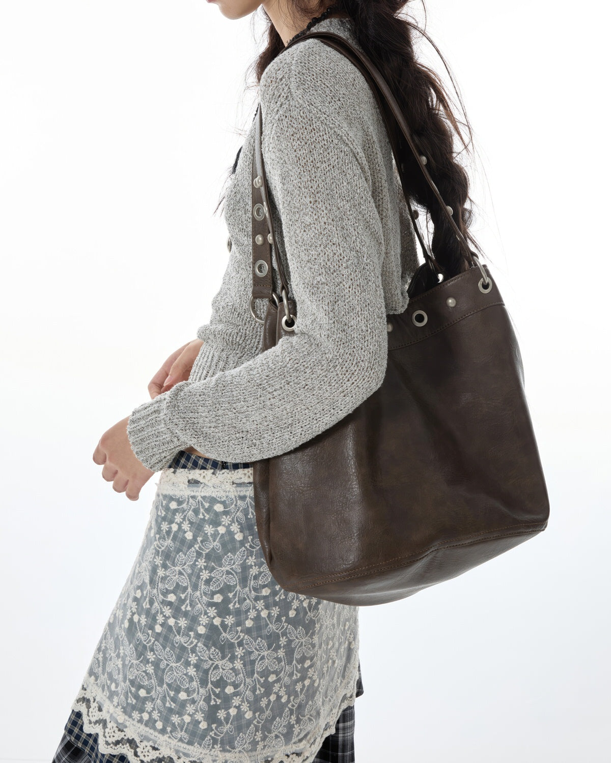 Grommet-Stud-Brown-Shoulder-Bag-for-school