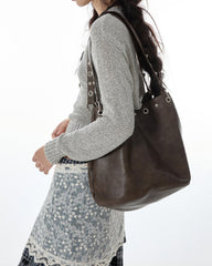 Grommet-Stud-Brown-Shoulder-Bag-for-school