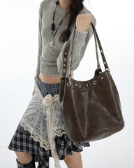 Grommet-Stud-Brown-Shoulder-Bag-for-school
