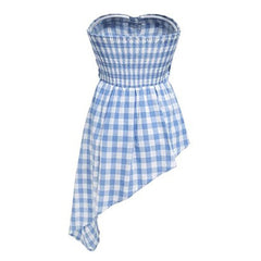 Baby Blue Plaid Off Shoulder Shirt - blue shirt boogzel clothing
