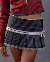 Coquette Pinstripe  Micro-Mini Skirt with pink ribbon and bow - boogzel clothing