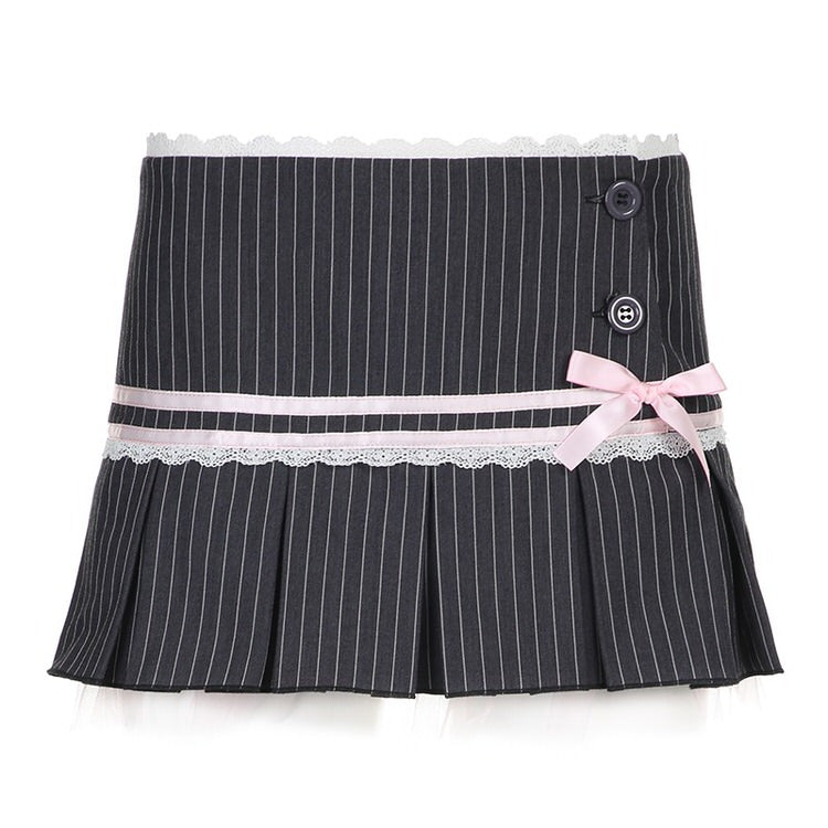 Coquette Pinstripe  Micro-Mini Skirt with pink ribbon and bow - boogzel clothing