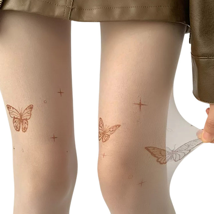 Sheer tights featuring a butterfly and star print - boogzel clothing