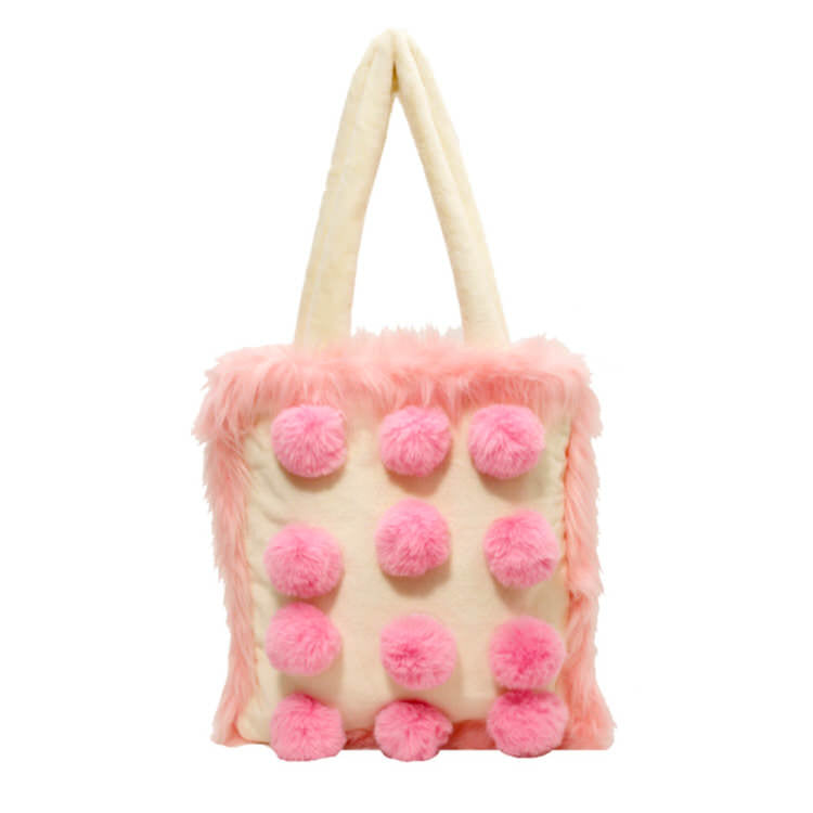 soft girl aesthetic Fluffy Pom Poms Bag in Pink boogzel clothing