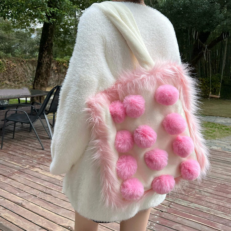soft girl aesthetic Fluffy Pom Poms Bag in Pink boogzel clothing