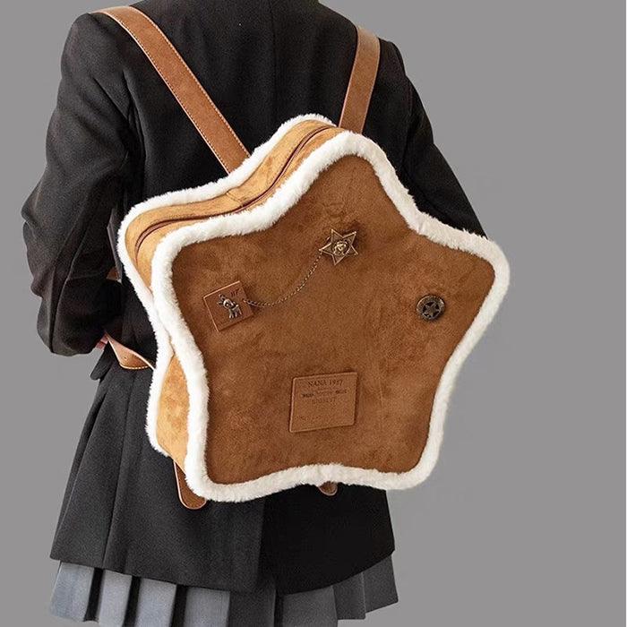 brown sheepskin star backpack boogzel clothing