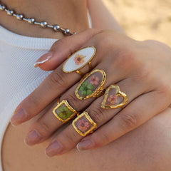 Cottagecore Vintage Dried Flowers Ring Set  - boogzel clothing
