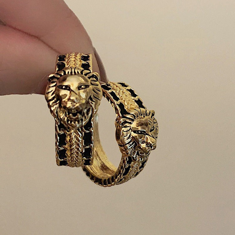 Vintage Style Lion Hoop Earrings - aesthetic accessories - boogzel clothing