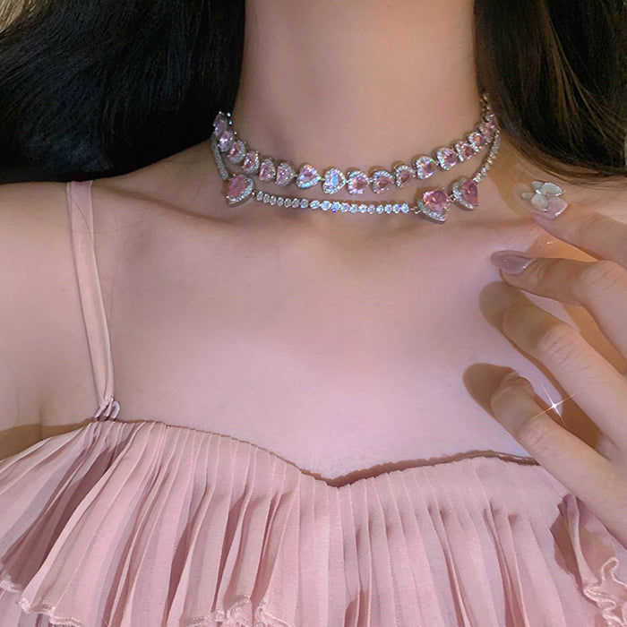 y2k heart rhinestone necklace boogzel apparel