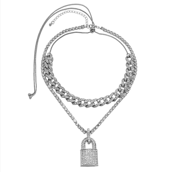 y2k rhinestone lock necklace boogzel apparel