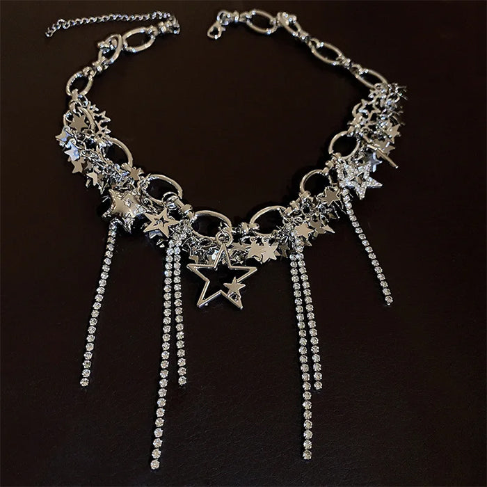 y2k stars rhinestone necklace boogzel clothing