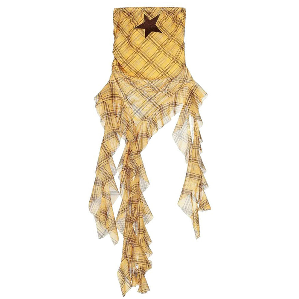 Y2K star plaid asymmetric tube top boogzel clothing