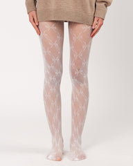Bow Pattern Fishnet Tights in white - boogzel clothing