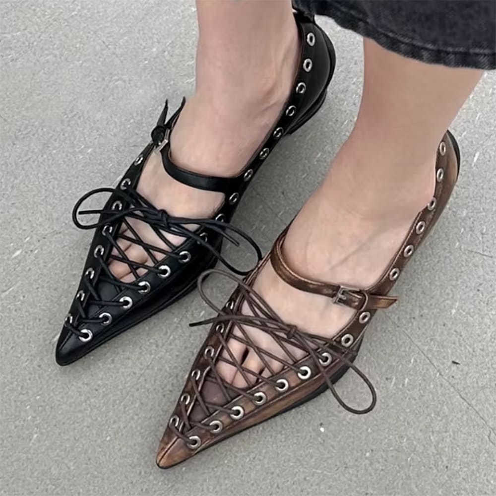 aesthetic lace-up pointed toe heels boogzel clothing