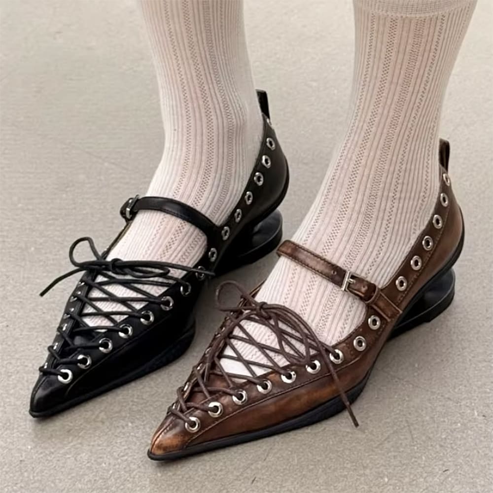 aesthetic lace-up pointed toe heels boogzel clothing