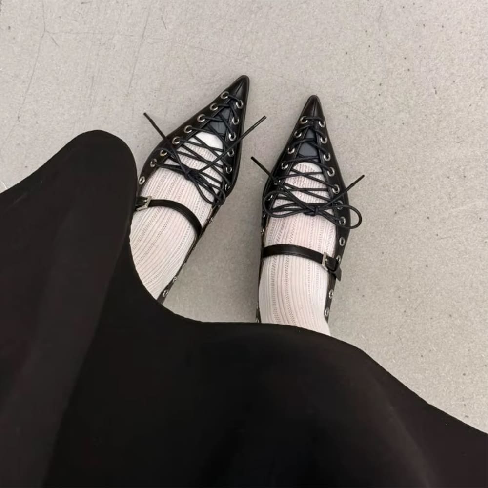 aesthetic lace-up pointed toe heels boogzel clothing