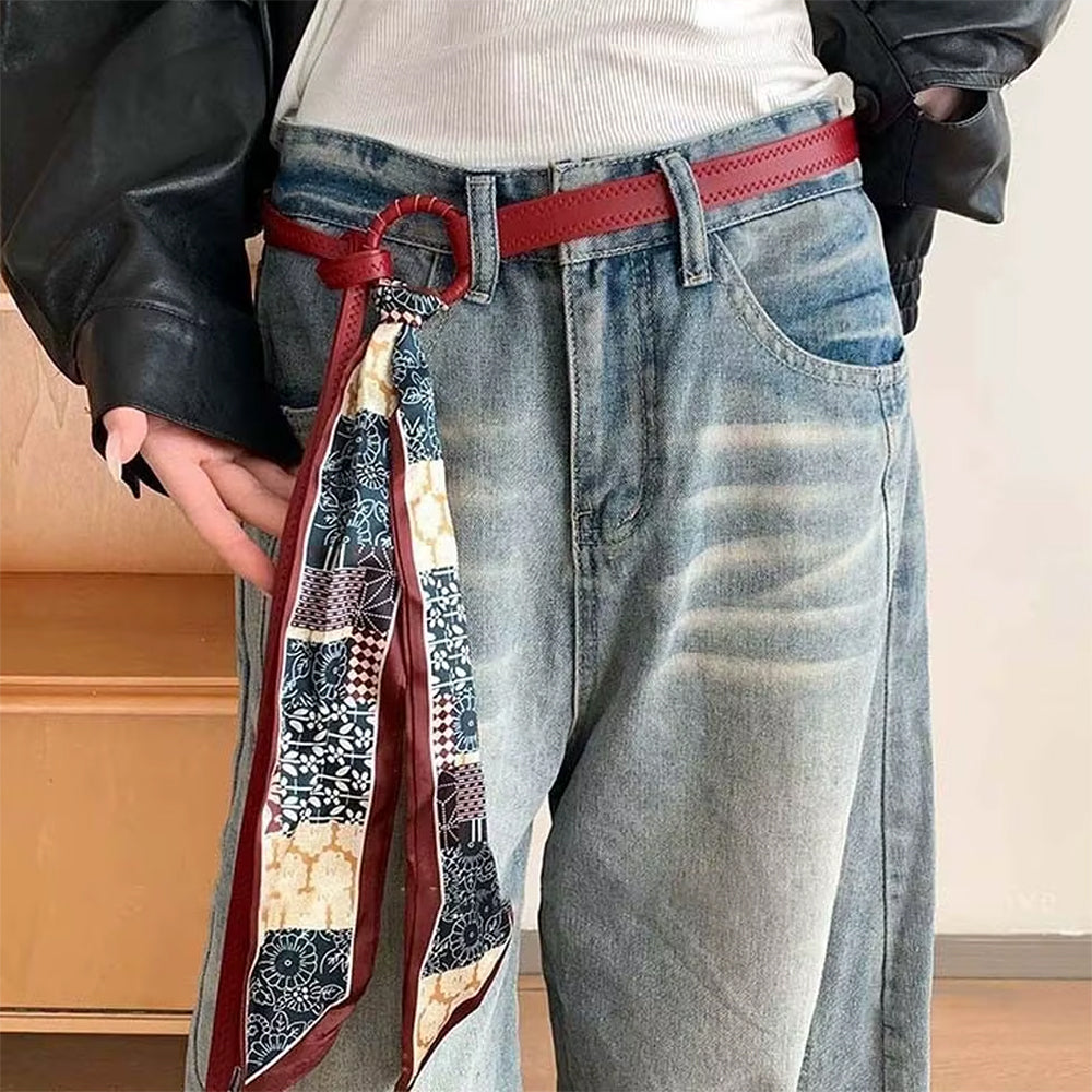 aesthetic patchwork silk tie belt boogzel clothing
