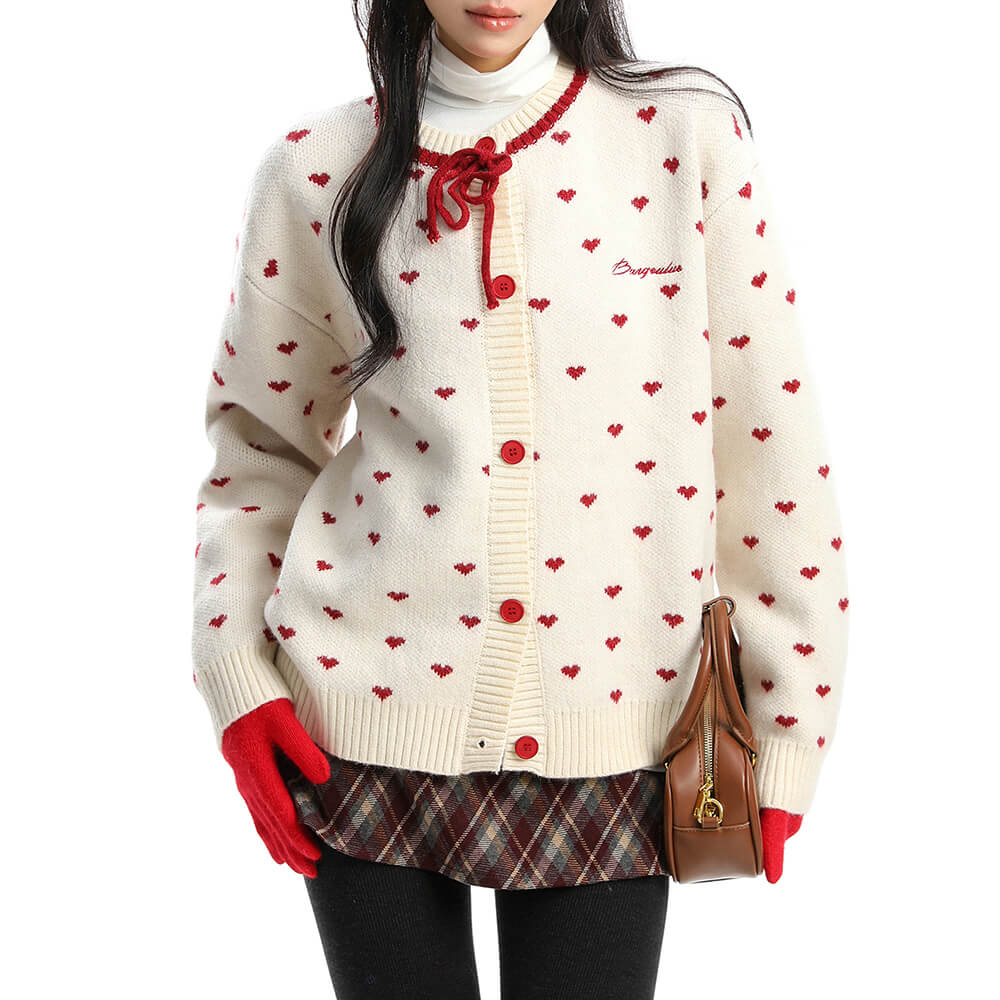 aesthetic heart pattern cardigan boogzel clothing