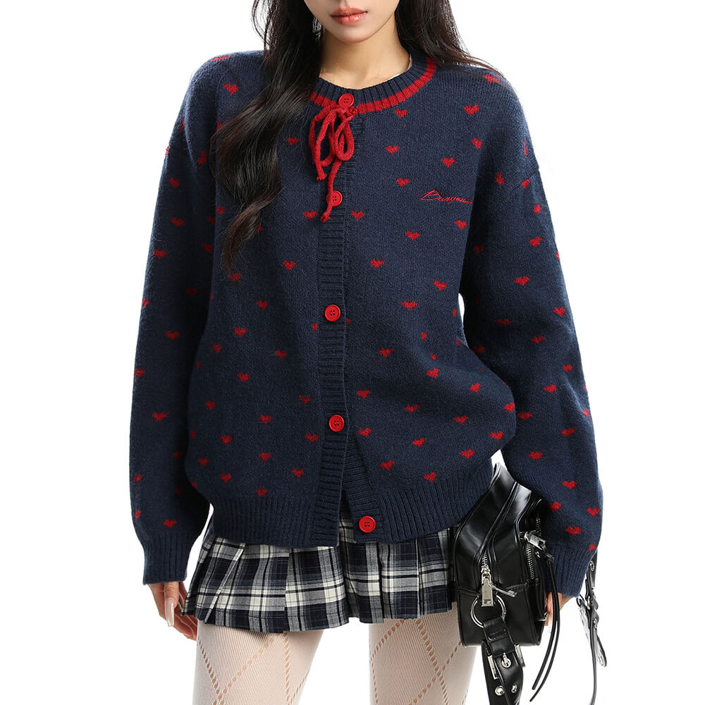 aesthetic heart pattern cardigan boogzel clothing