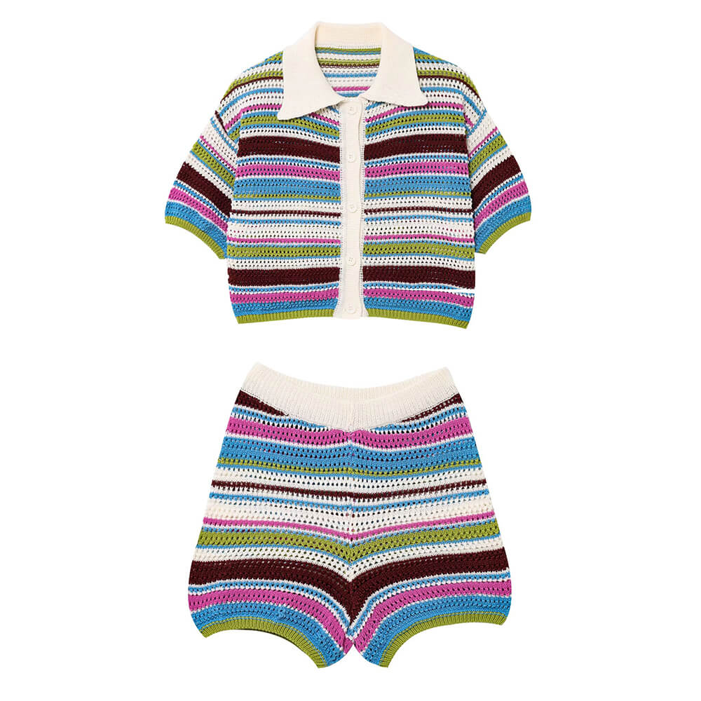 aesthetic striped crochet top and shorts co-ord set boogzel clothing