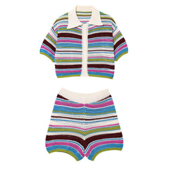 aesthetic striped crochet top and shorts co-ord set boogzel clothing