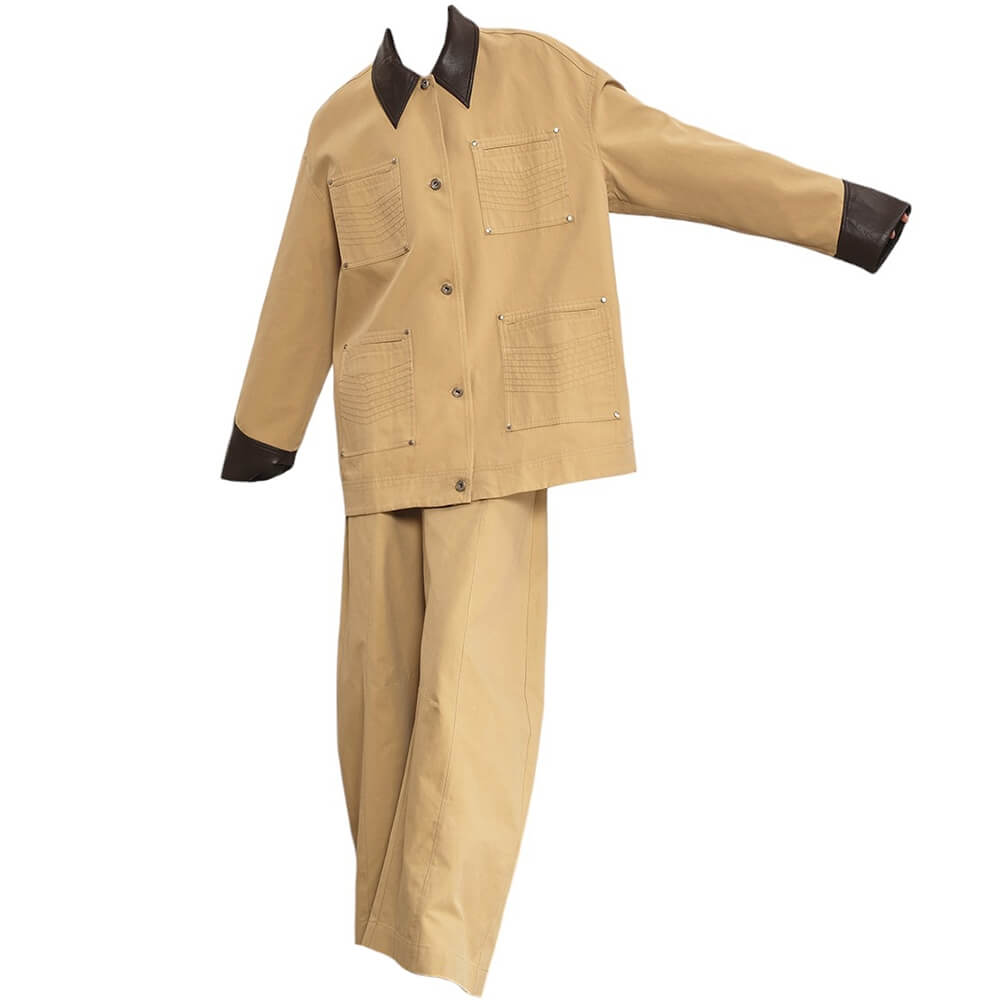 aesthetic beige denim pants and jacket set boogzel clothing