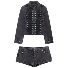 aesthetic denim jacket and shorts set boogzel clothing