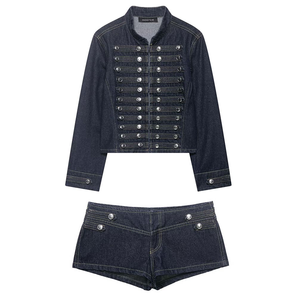 aesthetic denim jacket and shorts set boogzel clothing