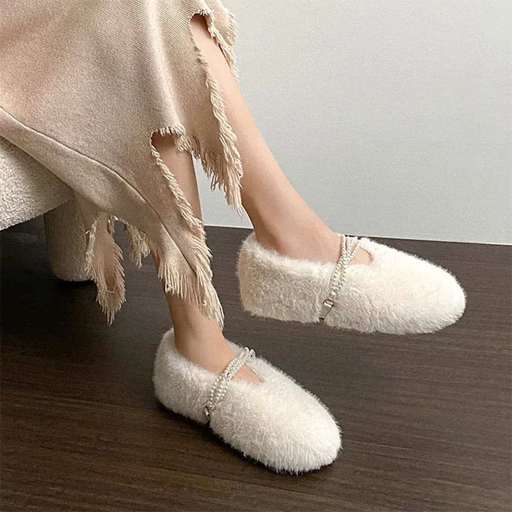 aesthetic faux fur mary jane flats boogzel clothing