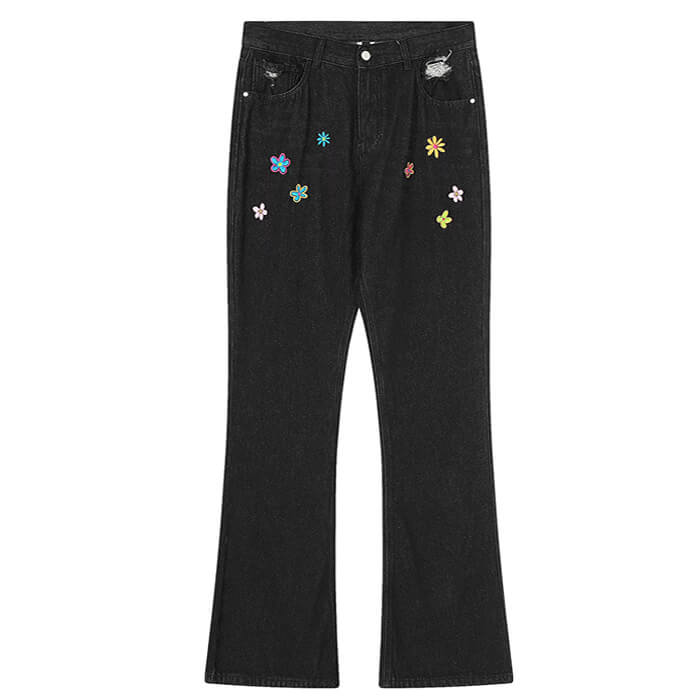 aesthetic flower embroidery jeans boogzel clothing