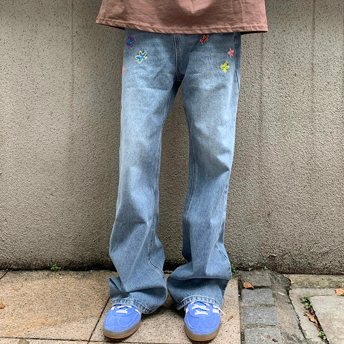 aesthetic flower embroidery jeans boogzel clothing