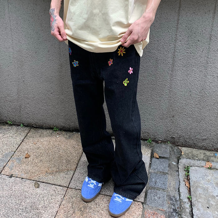 aesthetic flower embroidery jeans boogzel clothing