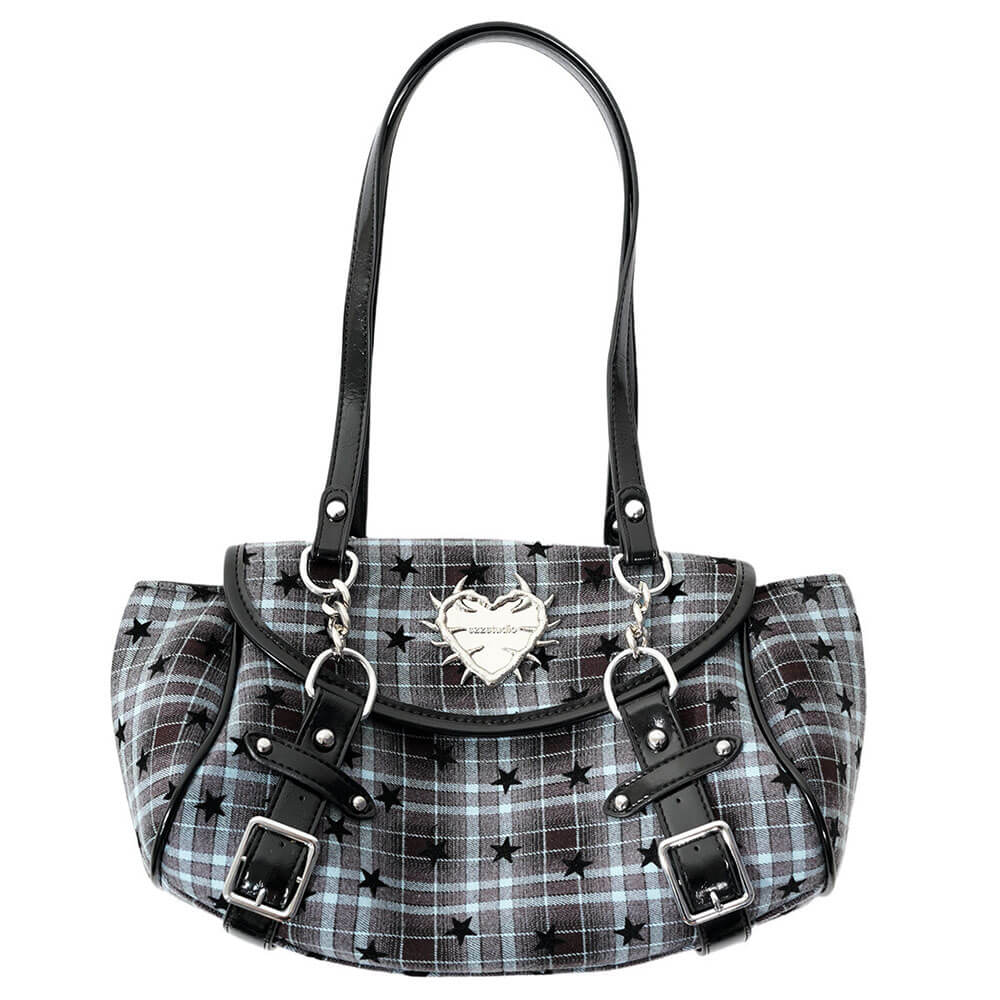 aesthetic grunge spiked heart plaid bag boogzel clothing