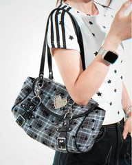 aesthetic grunge spiked heart plaid bag boogzel clothing