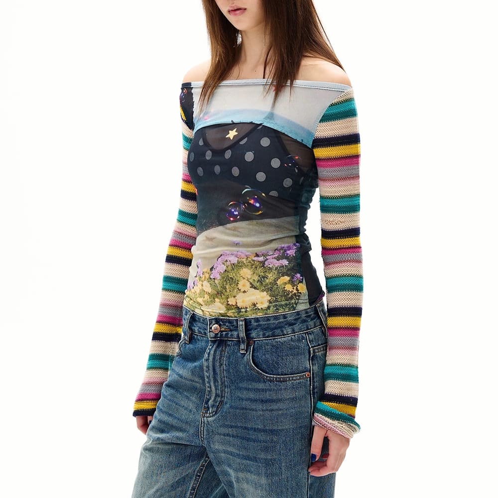 aesthetic stripe sleeve mesh top boogzel clothing