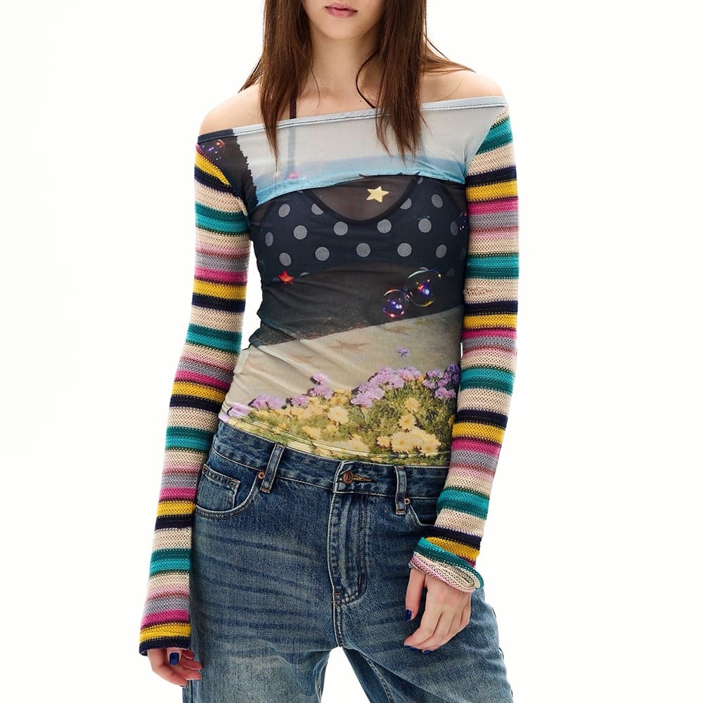 aesthetic stripe sleeve mesh top boogzel clothing