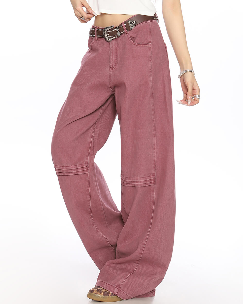 aesthetic pink wide leg jeans boogzel clothing