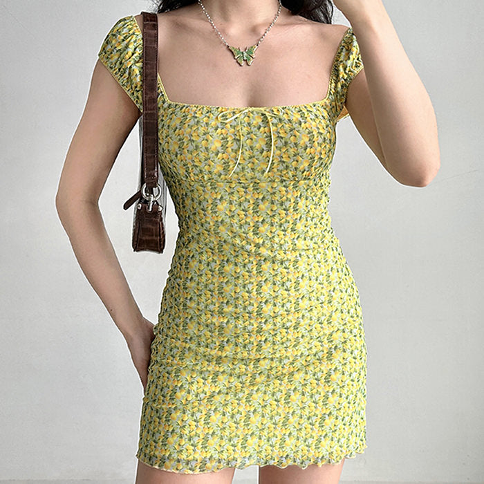 amalfi lemon ruched mini dress boogzel clothing