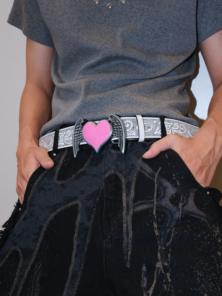 Y2K Aesthetic Angel Wings Heart Belt - y2k ouffit - boogzel clothing
