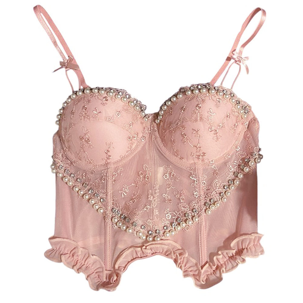 pink sheer lace corset top boogzel clothing