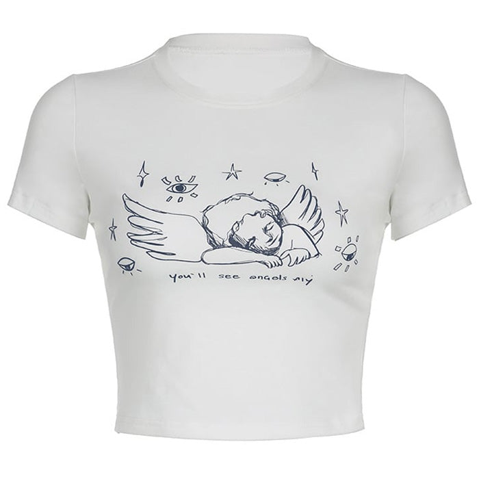 angel print crop top boogzel clothing